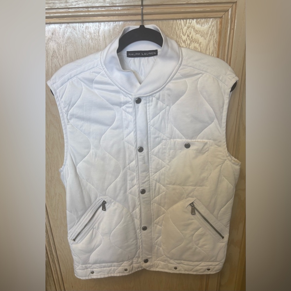 Ralph Lauren Vest Womens Sz M White Snap Buttons Zip Up Pockets Fasteners Preppy
